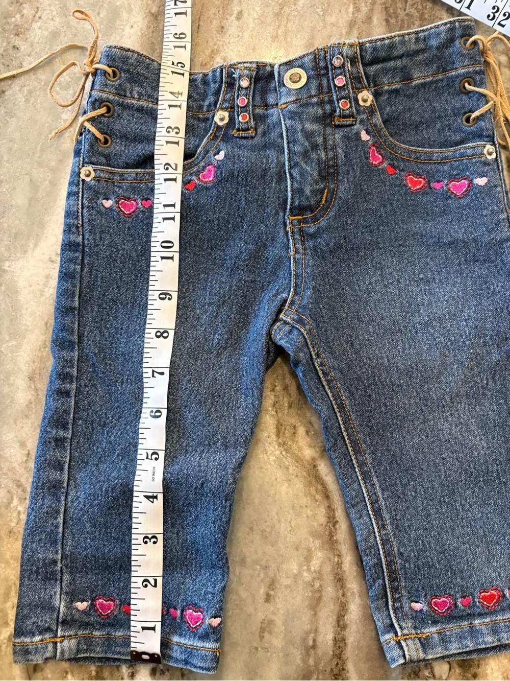 Y2K Kids Denim Pants with Pink & Red Heart Embroidery - Picture 6 of 10
